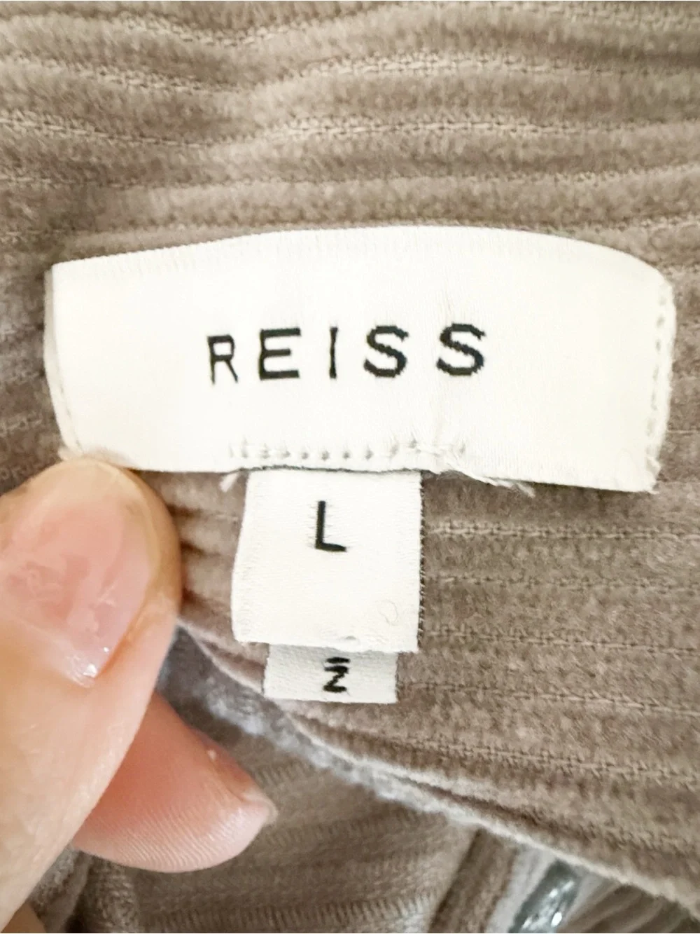 Reiss Gray Corduroy Button Down Shirt Size L Casual Summer Collared Long Sleeve